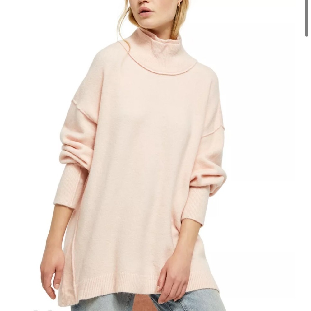 Free People Afterglow Oversized Long Sleeve Mock Neck Sweater Size S Baby Pink